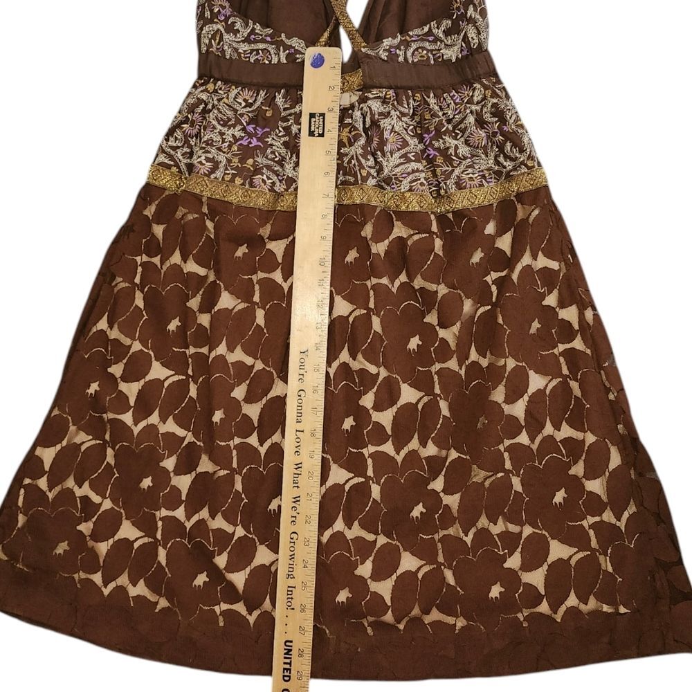 Plenty by Tracy Reese Brown Silk Lined Embroidered Babydoll Mini Dress. Sz. 4 - Picture 8 of 10